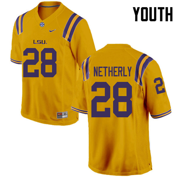 Youth #28 Mannie Netherly LSU Tigers College Football Jerseys Sale-Gold